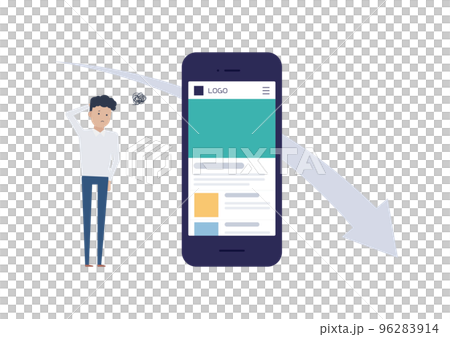 Webサイトを作ったのに成果が出なくて困っている男性のイラスト素材 96283914