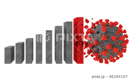 Covid-19 virus destroys statistic bars. Concept of crisis and recession due to pandemic. 3d render 96284107
