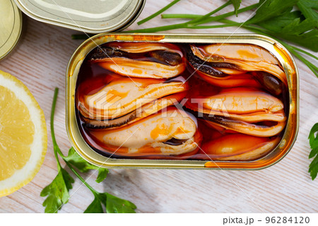 Canned seafood - mussels in oil Canned seafood - mussels in oil 96284120