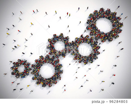 3D Rendering gear concept teamwork system. 96284803