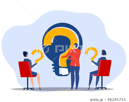 problem solving concept, business people standing with question marks then help hand put the lamp  to solve the bright problem. Creative.vector design illustration. 96285755