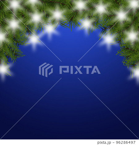 クリスマスの背景イラスト素材 キラキラとモミの木の枝(1_1) ブルー背景 クリスマスの背景イラスト素材 キラキラとモミの木の枝(1_1) ブルー背景 96286497