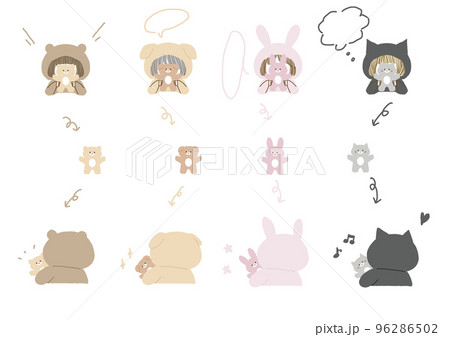 ぬいぐるみで顔隠し女の子アイコン　セット 96286502