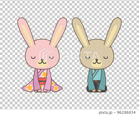 晴れ着姿で挨拶しているウサギカップルの素材 晴れ着姿で挨拶しているウサギカップルの素材 96286834