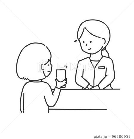 女性店員にスマホの画面を見せる女性のイラスト 女性店員にスマホの画面を見せる女性のイラスト 96286955