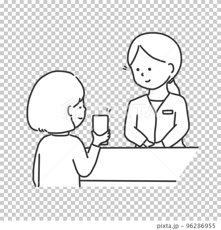 女性店員にスマホの画面を見せる女性のイラスト 女性店員にスマホの画面を見せる女性のイラスト 96286955