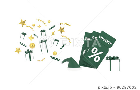 3D. gift voucher with gift box and Santa hat 3D. gift voucher with gift box and Santa hat 96287005
