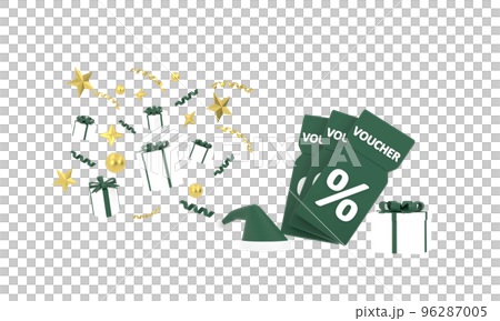 3D. gift voucher with gift box and Santa hat 3D. gift voucher with gift box and Santa hat 96287005