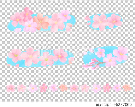 在天空藍色中閃耀的櫻花和花瓣 可愛簡約的手繪水彩插畫套裝 在天空藍色中閃耀的櫻花和花瓣 可愛簡約的手繪水彩插畫套裝 96287069