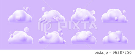 White clouds set isolated on lilac background 96287250