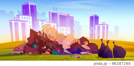 City landfill with pile of garbage, plastic trash City landfill with pile of garbage, plastic trash 96287260