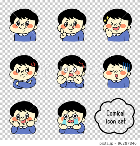 コミカルな表情の男性キャラクター　アイコンセット 96287846