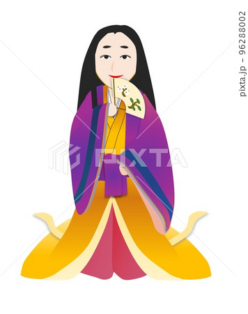 唐衣を着て扇を持った平安時代の女性のイラスト 96288002