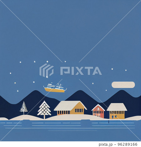 Flat landscape with a snowy background Clear blue sky with snowdrifts Cartoon wallpaper. 96289166