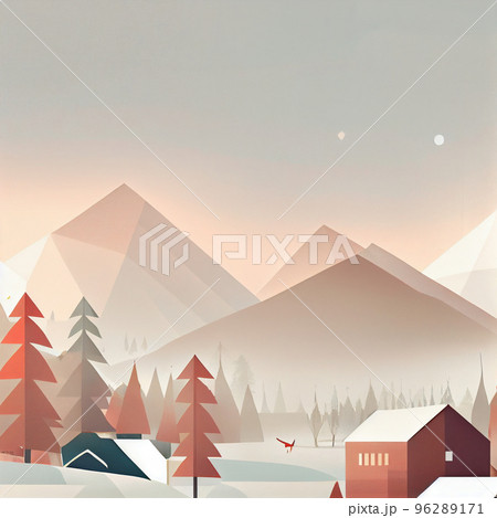 Flat landscape with a snowy background Clear blue sky with snowdrifts Cartoon wallpaper. 96289171