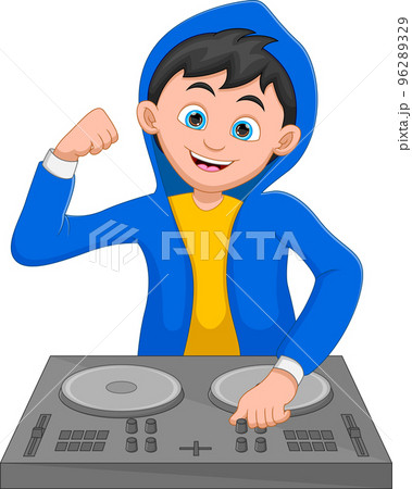 cartoon boy disc jockey on white background cartoon boy disc jockey on white background 96289329
