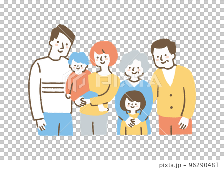 A family of 6 taking a commemorative photo _ color A family of 6 taking a commemorative photo _ color 96290481