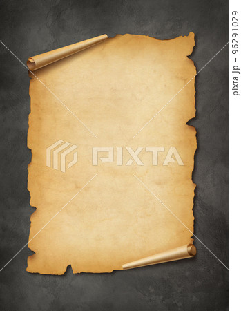 Old mediaeval paper sheet. Parchment scroll on a concrete wall 96291029