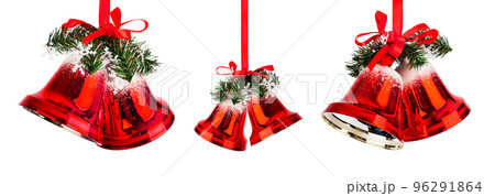 Set of Christmas bells with a red bow Set of Christmas bells with a red bow 96291864