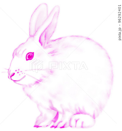 カラフルなウサギの水彩画 一色 桃色 他色有 パス付 キリヌキ 96292401