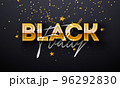 Black Friday Sale Illustration with Gold 3d Lettering and Falling Confetti on Dark Background. Vector New Year and Christmas Design Template for Greeting Card, Flyer, Banner, Celebration Poster or 96292830