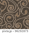 Vector seamless abstract pattern of spirals and abstract shapes in beige tones. Brown vintage seamless texture. 96292873