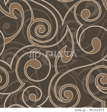 Vector seamless abstract pattern of spirals and abstract shapes in beige tones. Brown vintage seamless texture. 96292873
