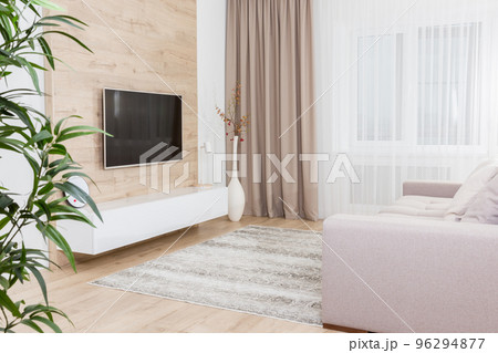Modern light living room with tv equipment Modern light living room with tv equipment 96294877