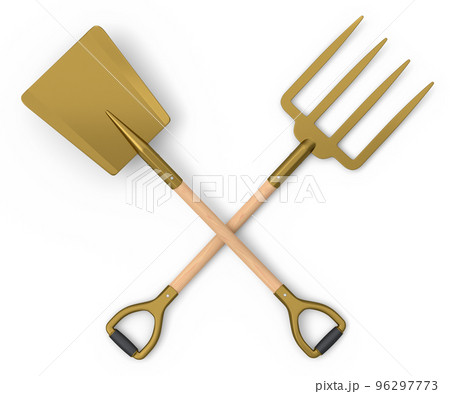 Set of garden pitchfork and shovel with wooden handle for harvesting hay 96297773