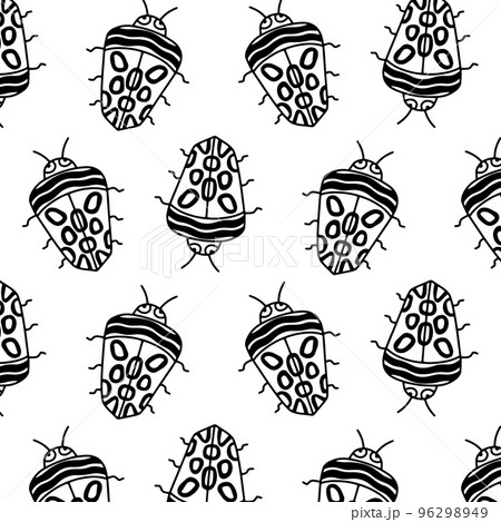 Seamless pattern with Picasso beetle. Children's pattern with a beetle. Vector illustration. Doodle style. 96298949