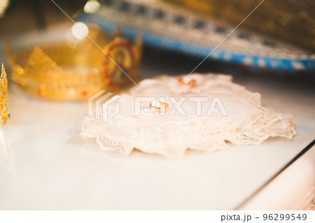Wedding rings on ceremony at church. Macro. Wedding rings on ceremony at church. Macro. 96299549
