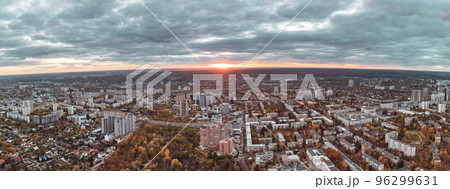 Aerial epic city at sunset, Kharkiv center streets 96299631