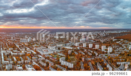 Aerial city view at sunset, Kharkiv center streets 96299661