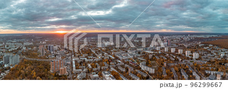 Aerial epic city at sunset, Kharkiv center streets Aerial epic city at sunset, Kharkiv center streets 96299667