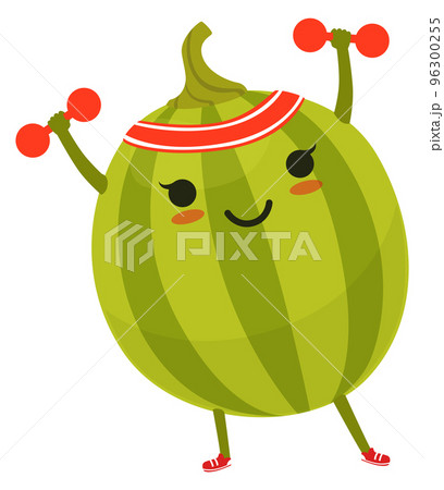 Watermelon exercise. Strong fruit mascot. Cartoon character 96300255