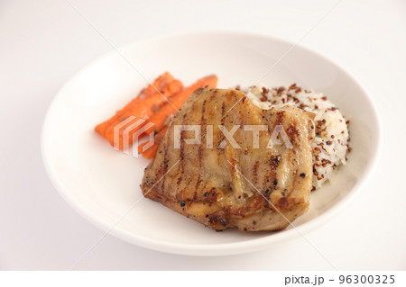 Grilled chicken with rice isolated in white background 96300325