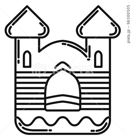 Inflatable castle icon. Funny kid bounce house Inflatable castle icon. Funny kid bounce house 96300505