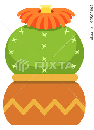 Blooming cactus in ceramic pot. Succulent flower icon 96300607