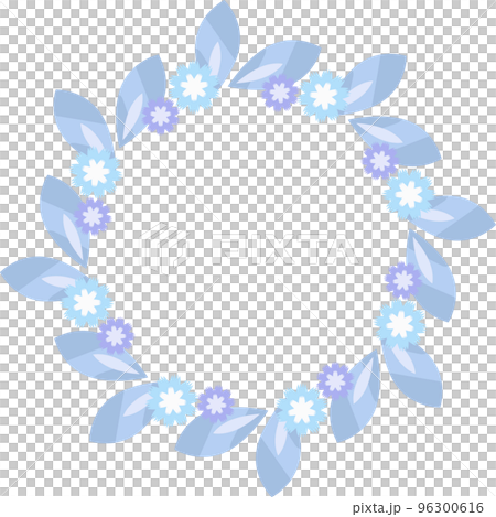 葉子和小花藍色的圓形框架花圈 葉子和小花藍色的圓形框架花圈 96300616