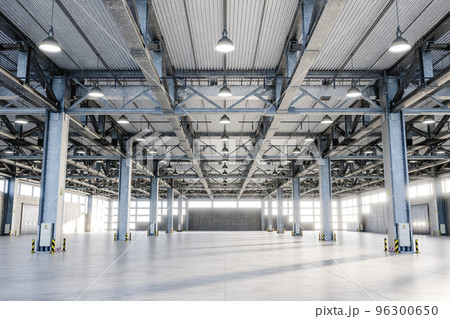Interior of spacious industrial facility 3d render Interior of spacious industrial facility 3d render 96300650