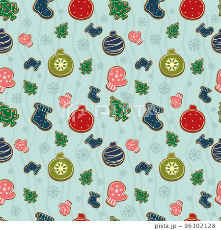 A Christmas pattern with gingerbread on a blue background A Christmas pattern with gingerbread on a blue background 96302128