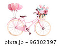 Pink bicycle with flowers clipping path isolated on white background 96302397