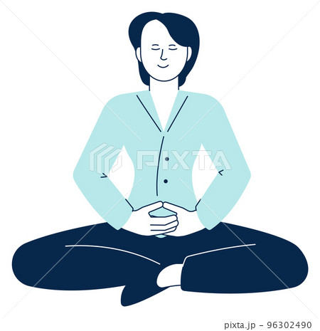 Calm woman sit in asana. Meditating person icon 96302490