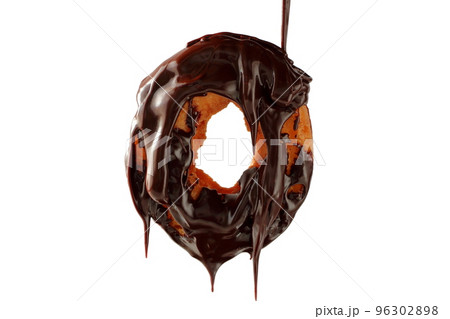 溶けたチョコがかかったオールドファッションドーナツ 96302898