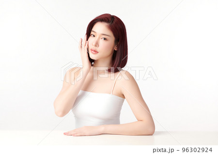 Beautiful young asian woman with clean fresh skin on white background, Face care, Facial treatment, Cosmetology, beauty and spa, Asian women portrait. Beautiful young asian woman with clean fresh skin on white background, Face care, Facial treatment, Cosmetology, beauty and spa, Asian women portrait. 96302924