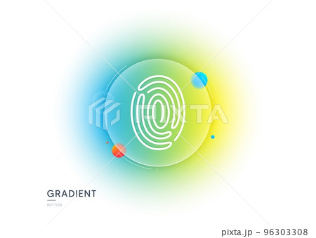 Fingerprint line icon. Gradient blur button with glassmorphism. Digital finger print sign. Biometric scan symbol. Transparent glass design. Fingerprint line icon. Vector 96303308