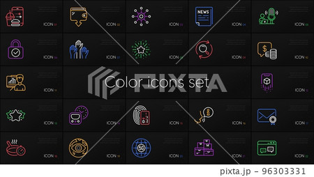 Set of Cyber attack, Fake news and Frying pan line icons. Include Wholesale goods, Presentation board, Twinkle star icons. 5g internet, Multichannel, Security lock web elements. Vector Set of Cyber attack, Fake news and Frying pan line icons. Include Wholesale goods, Presentation board, Twinkle star icons. 5g internet, Multichannel, Security lock web elements. Vector 96303331