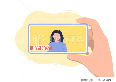 Watch news with your phone. The journalist tells the news. Press concept Watch news with your phone. The journalist tells the news. Press concept 96303891