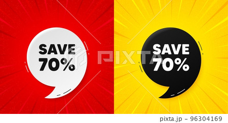 Save 70 percent off tag. Flash offer banner with quote. Sale Discount offer price sign. Special offer symbol. Starburst beam banner. Discount speech bubble. Vector 96304169