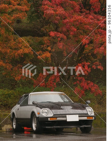 雨に濡れる紅葉と日本のクラシックスポーツカー 96304356